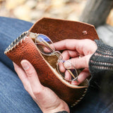 Leather Eyeglass Case with Coconut Birch Strap