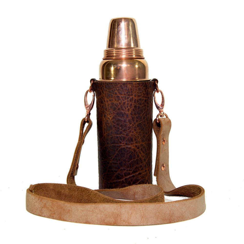 Leather Copper Bottle Holder with Coconut Birch Strap – Cold Mountain Craft