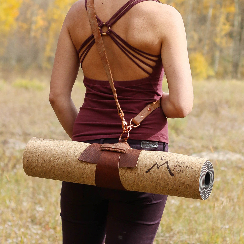 Leather Yoga Sling with Optional Yoloha Cork Yoga Mat